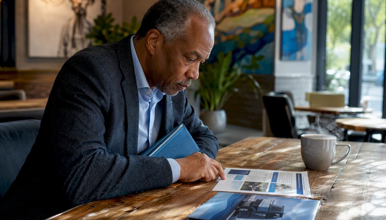 Businessman reviewing delivery service comparison charts