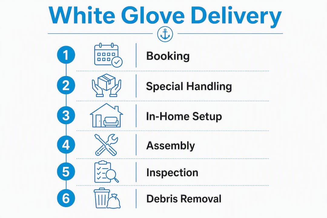 Infographic showing white glove delivery process steps