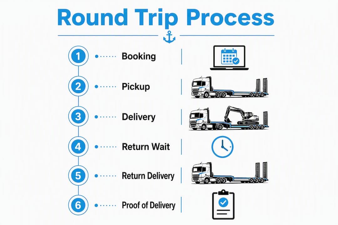 Infographic illustrating round trip courier process steps