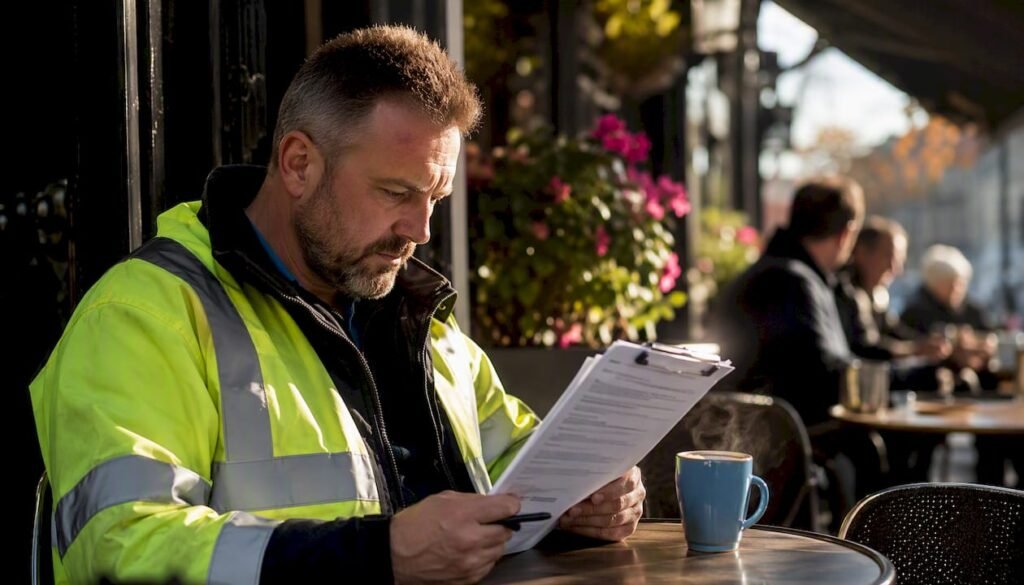 HGV driver reviewing drivers' hours regulations inside truck cab