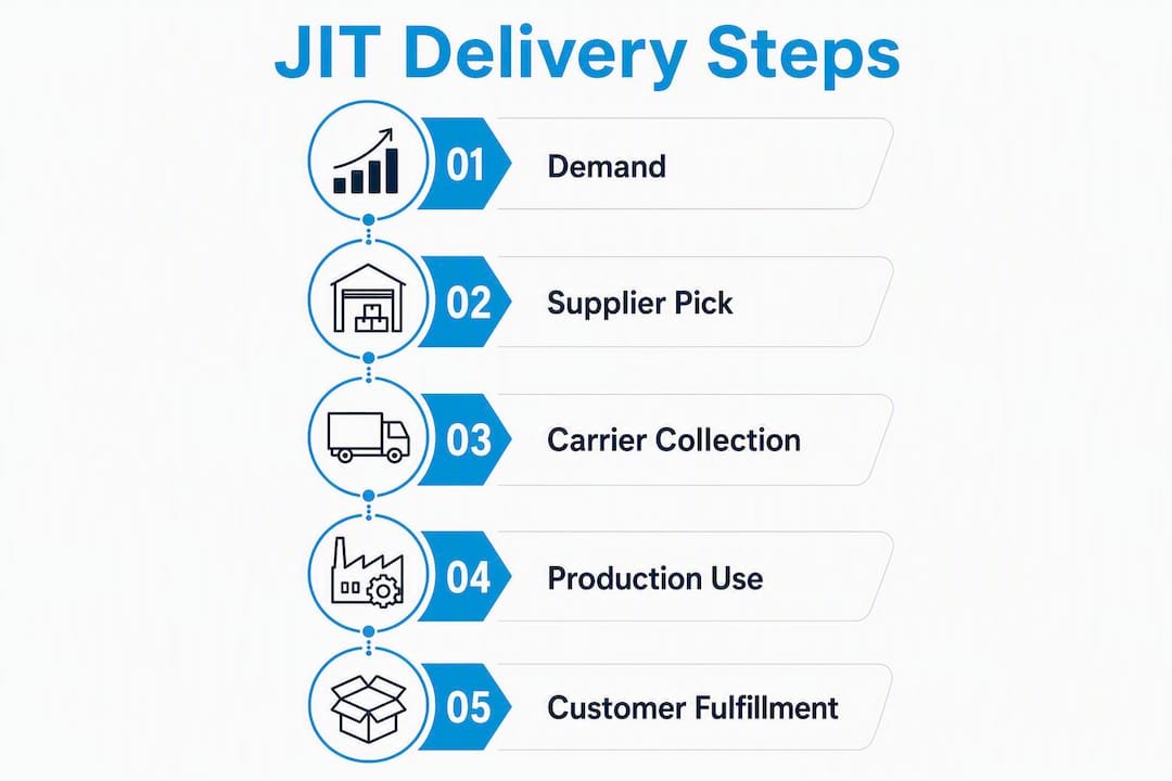 Infographic illustrating JIT delivery process steps
