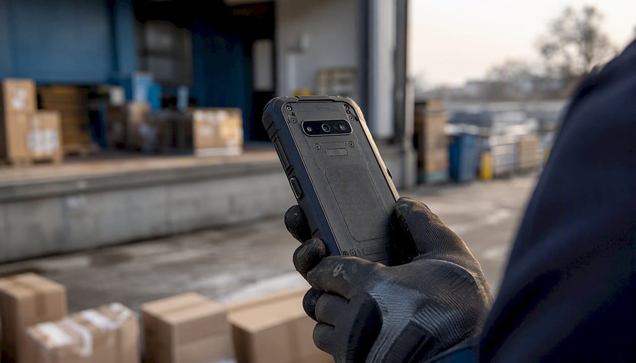 Rugged handheld Android device in delivery van