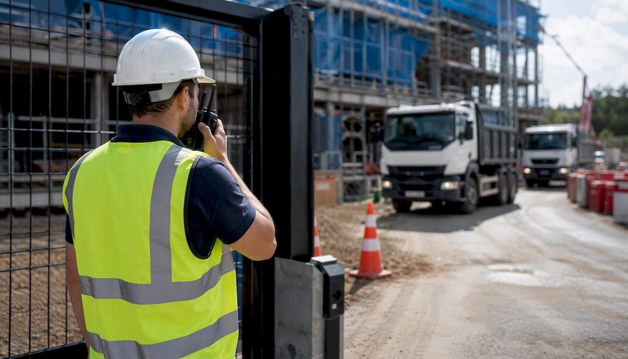 Delivery coordinator using radio at site gate