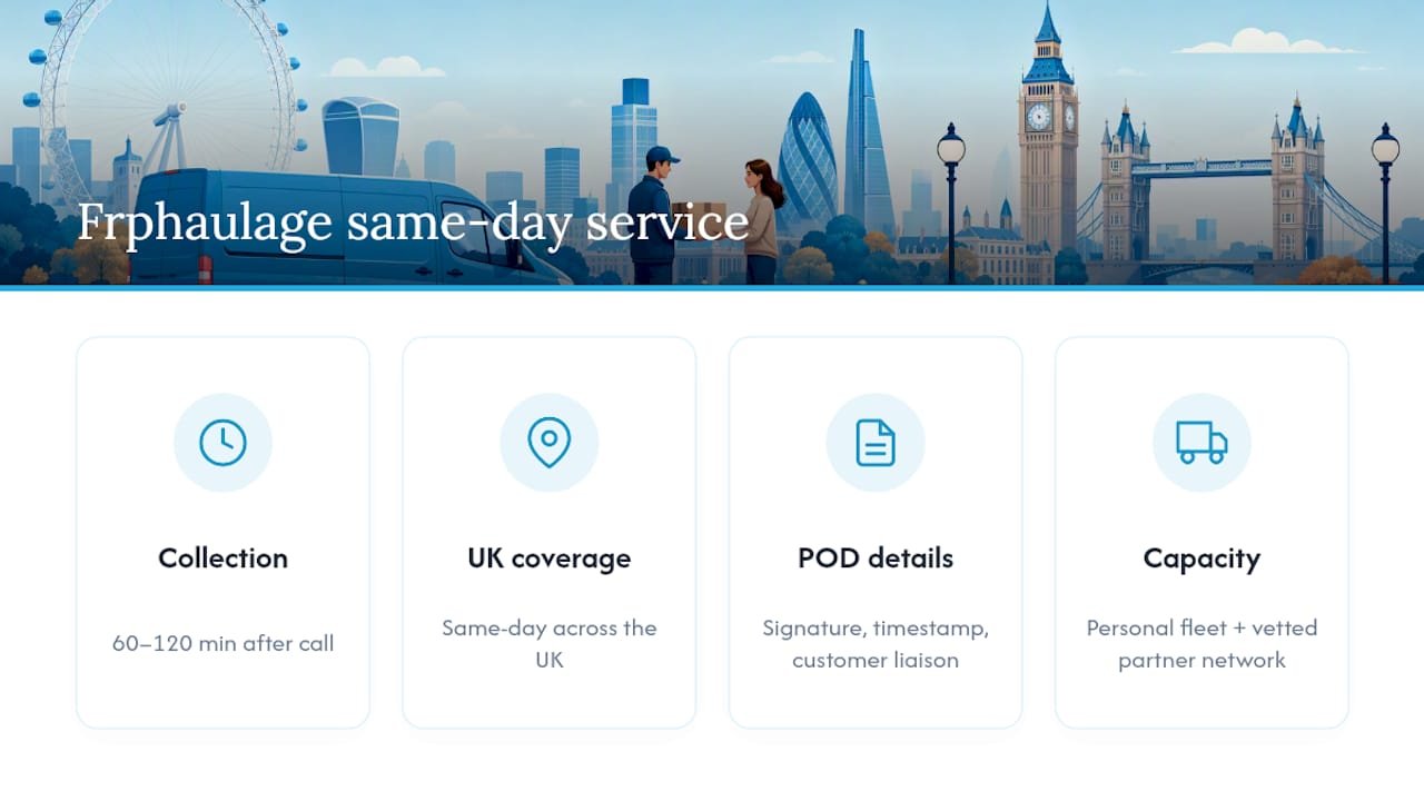 Frphaulage: signed proof of delivery for urgent UK shipments — overview diagram