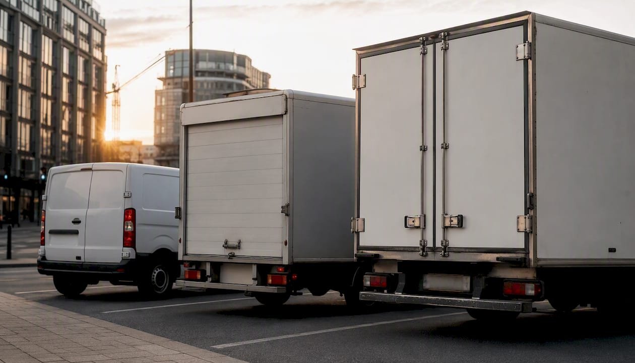 Different courier vehicle types lined up outdoors
