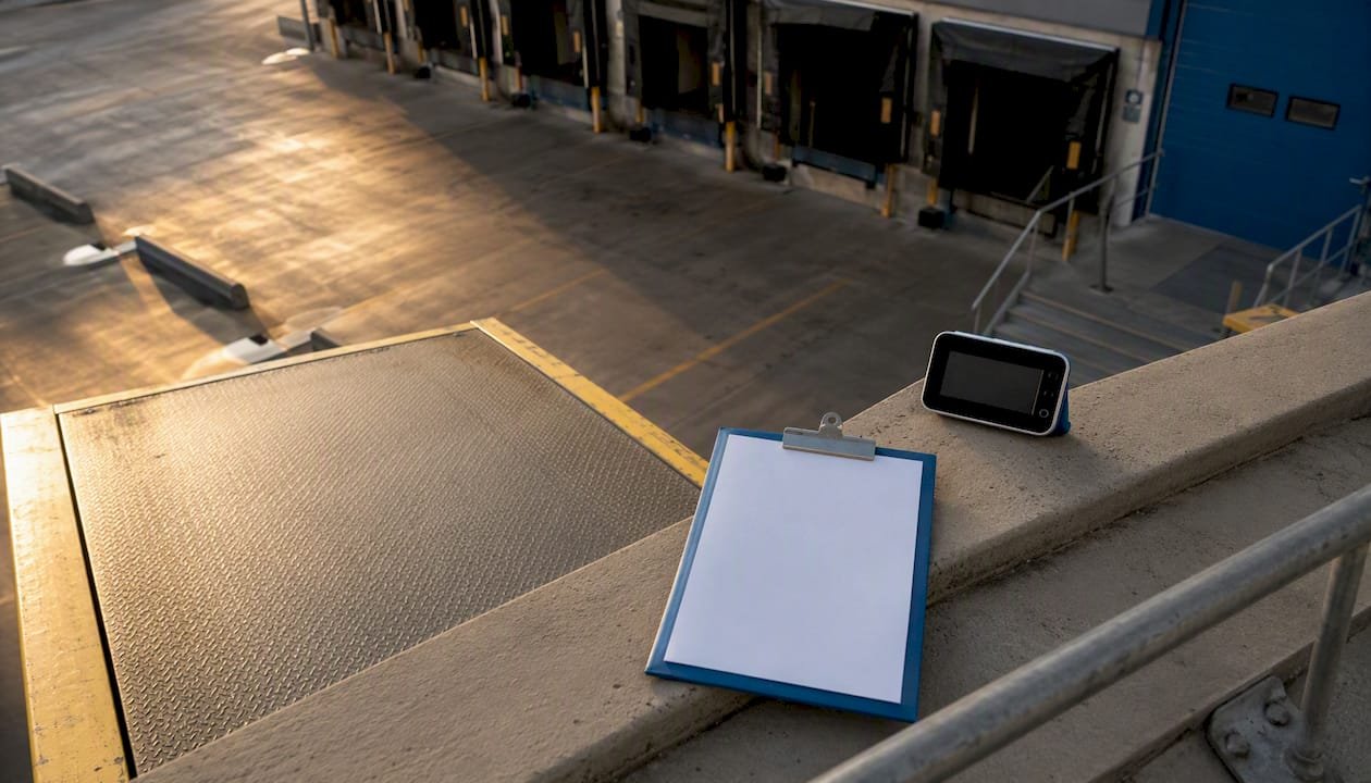 Empty loading bay for dry run route check in logistics