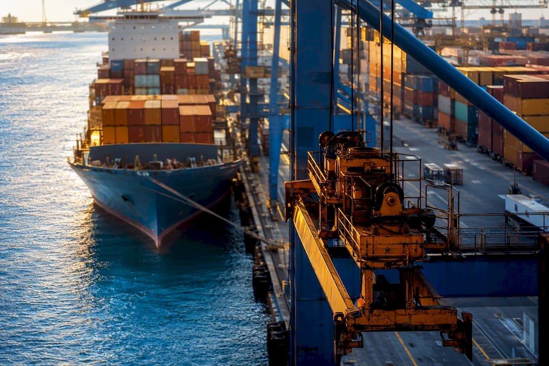 Container ship at loading dock