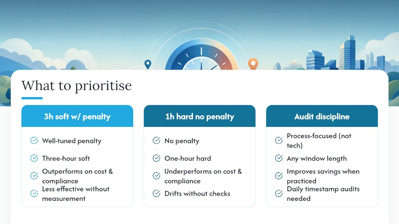 Diagram comparing delivery window penalty structures and compliance