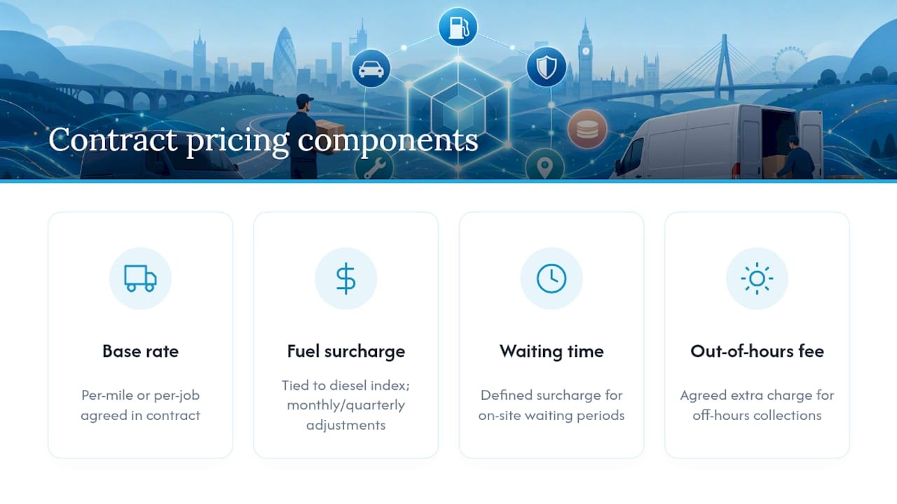 Diagram of courier contract mileage rates and surcharges